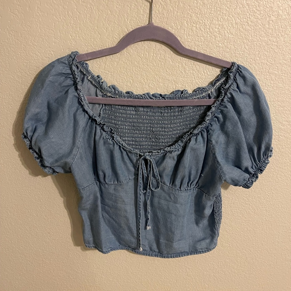 Blue short sleeve peasant top